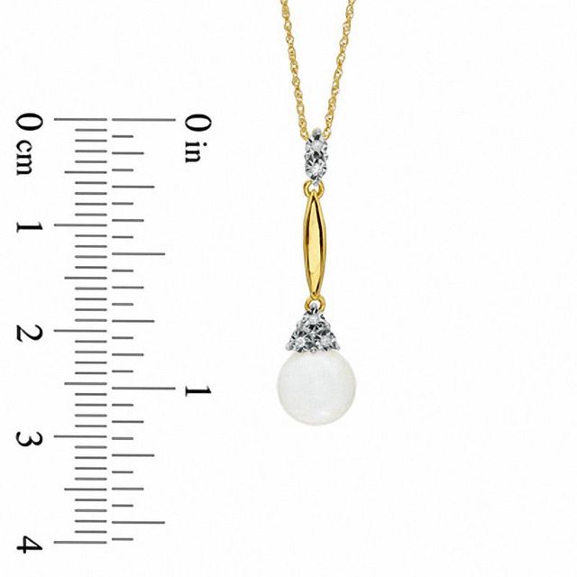 7.0mm Freshwater Cultured Pearl Stick Pendant in 10K Gold with Diamond Accents|Peoples Jewellers