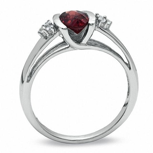 Oval Garnet and White Sapphire Bezel-Set Ring in 10K White Gold|Peoples Jewellers