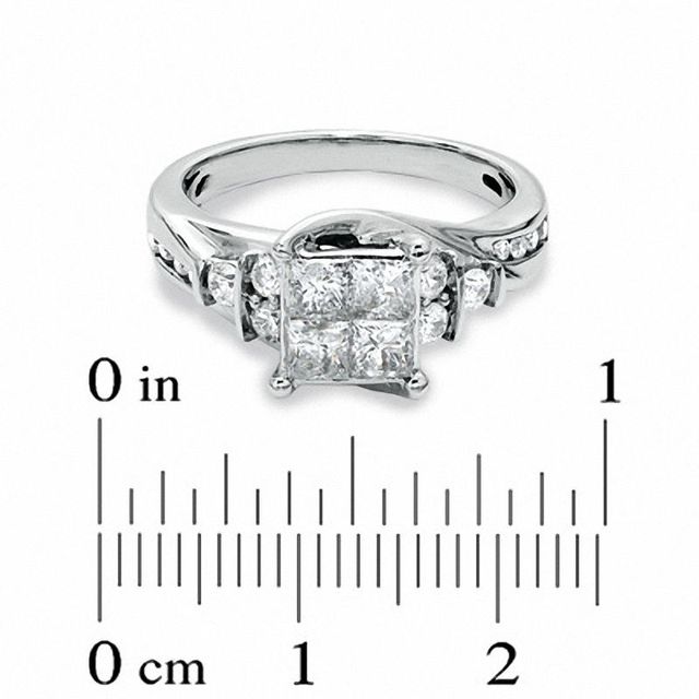 1.16 CT. T.W. Princess-Cut Quad Diamond Engagement Ring in 14K White Gold|Peoples Jewellers