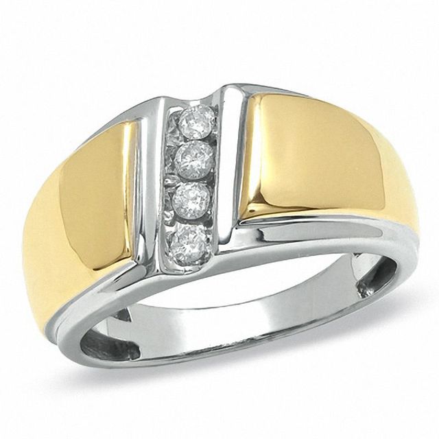Men's 0.25 CT. T.W. Diamond Four Stone Slant Band in 10K Two-Tone Gold|Peoples Jewellers