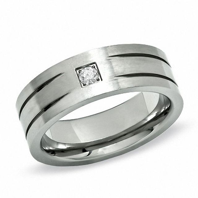 Men's 0.10 CT. Diamond 7.5mm Brushed Titanium Wedding Band - Size 10|Peoples Jewellers