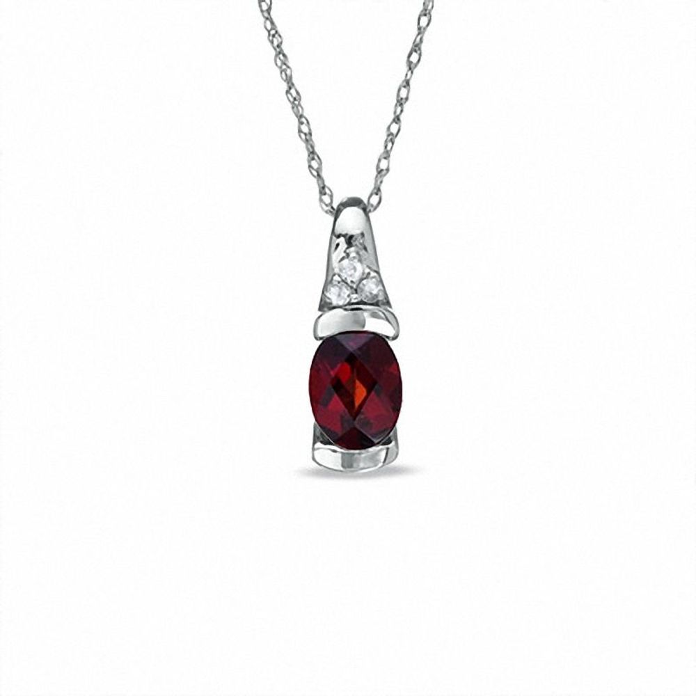 Oval Garnet and White Sapphire Bezel-Set Pendant in 10K White Gold|Peoples Jewellers