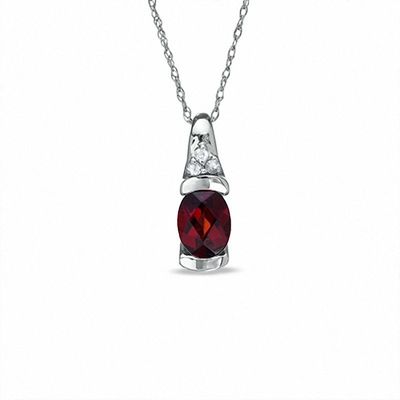 Oval Garnet and White Sapphire Bezel-Set Pendant in 10K White Gold|Peoples Jewellers