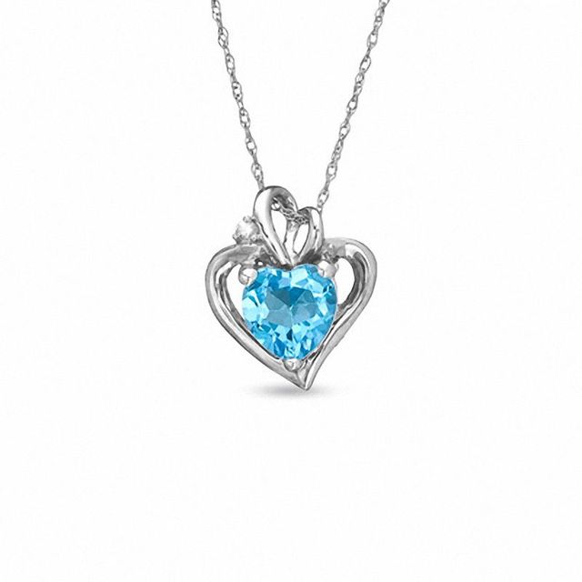 7.0mm Heart-Shaped Blue Topaz and White Sapphire Pendant in 10K White Gold