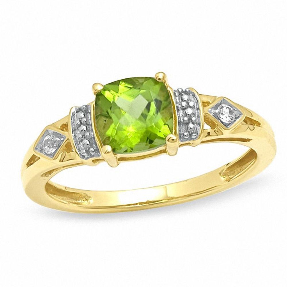 Cushion-Cut Peridot and Lab-Created White Sapphire Ring in 10K Gold|Peoples Jewellers