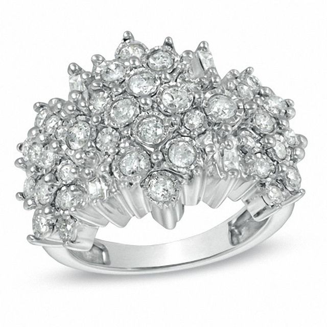 0.95 CT. T.W. Baguette and Round Diamond Fashion Ring in 10K White Gold|Peoples Jewellers