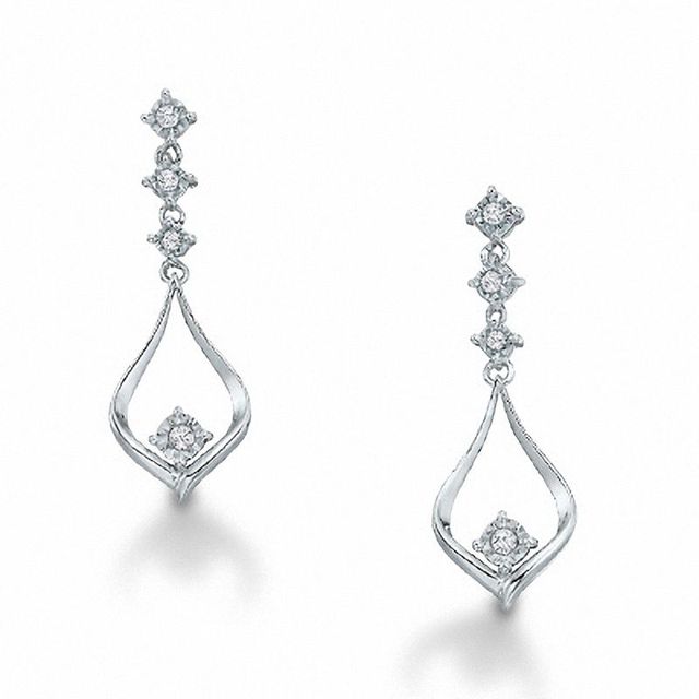 0.15 CT. T.W. Diamond Dangle Teardrop Earrings in 10K White Gold|Peoples Jewellers