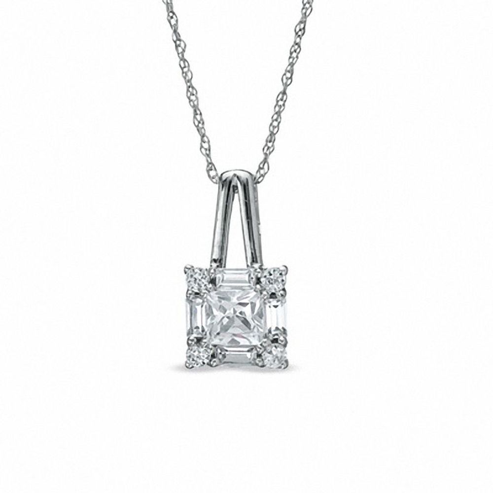 Square-Cut Lab-Created White Sapphire Framed Pendant in 10K White Gold|Peoples Jewellers