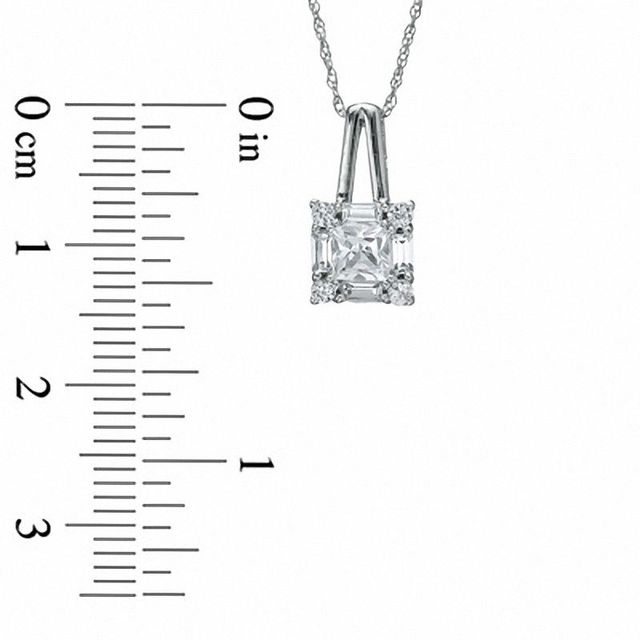 Square-Cut Lab-Created White Sapphire Framed Pendant in 10K White Gold