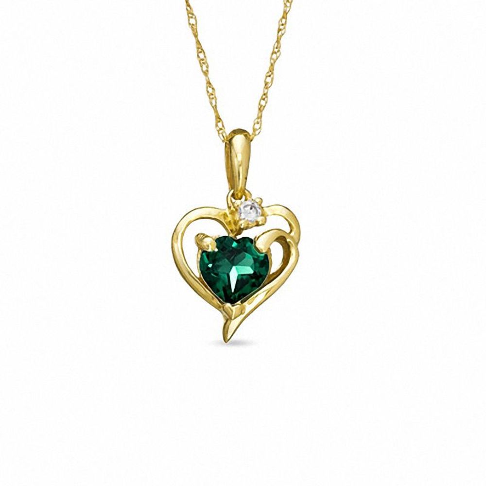 6.0mm Heart-Shaped Lab-Created Emerald and White Sapphire Pendant in 10K Gold|Peoples Jewellers