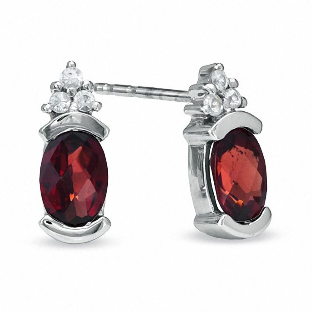 Oval Garnet and White Sapphire Bezel-Set Earrings in 10K White Gold|Peoples Jewellers