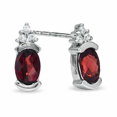 Oval Garnet and White Sapphire Bezel-Set Earrings in 10K White Gold|Peoples Jewellers