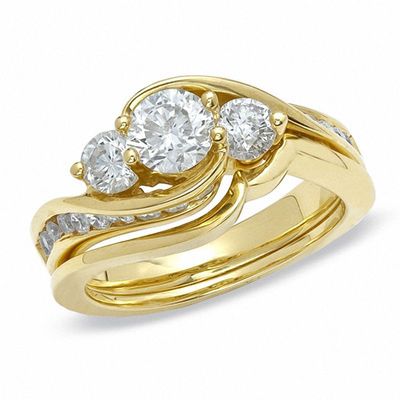 1.50 CT. T.W. Diamond Three Stone Bridal Set in 14K White Gold|Peoples Jewellers