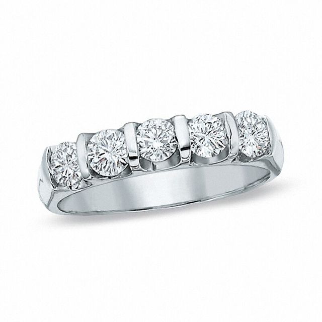 Ladies' 1.00 CT. T. W. Diamond Five Stone Wedding Band in 14K White Gold|Peoples Jewellers