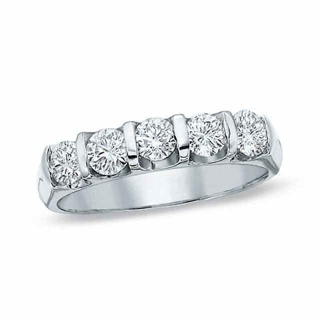 Ladies' 1.00 CT. T. W. Diamond Five Stone Wedding Band in 14K White Gold