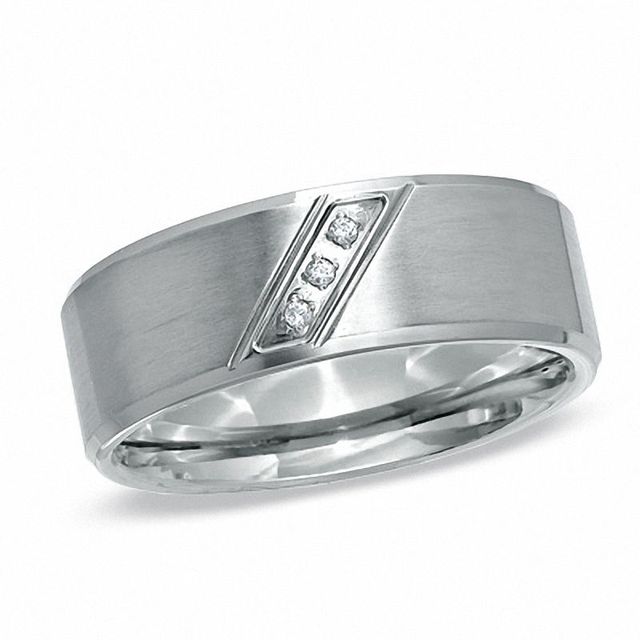 Men's Diamond Accent Slant Wedding Band in Stainless Steel - Size 9|Peoples Jewellers