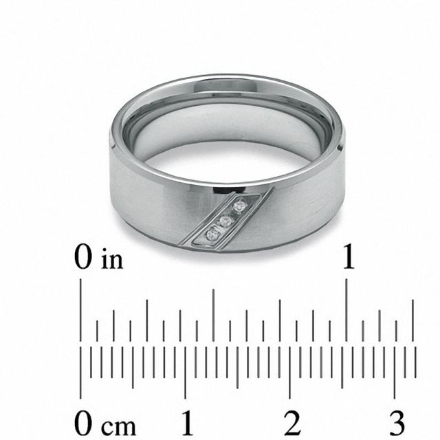Men's Diamond Accent Slant Wedding Band in Stainless Steel - Size 9|Peoples Jewellers