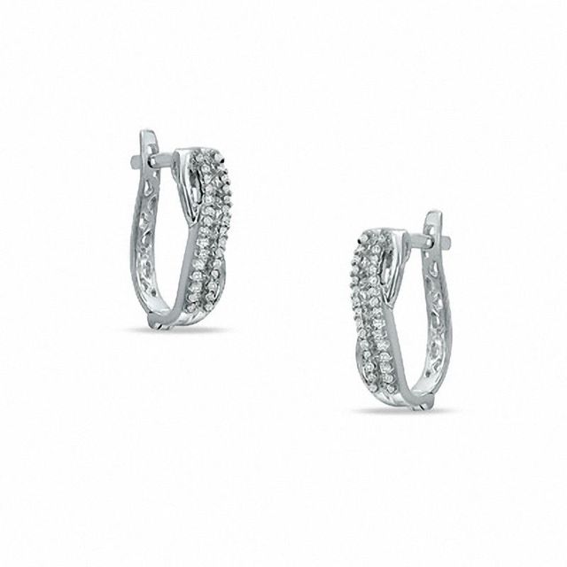 0.25 CT. T.W. Diamond Woven Hoop Earrings in 10K White Gold|Peoples Jewellers