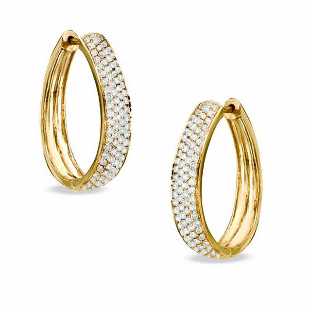 CT. T.W. Diamond Pavé Hoop Earrings in 14K Gold|Peoples Jewellers