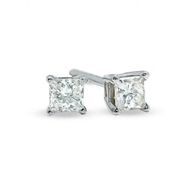 CT. T.W. Canadian Certified Princess-Cut Diamond Solitaire Stud Earrings in 14K White Gold (I/I2)|Peoples Jewellers