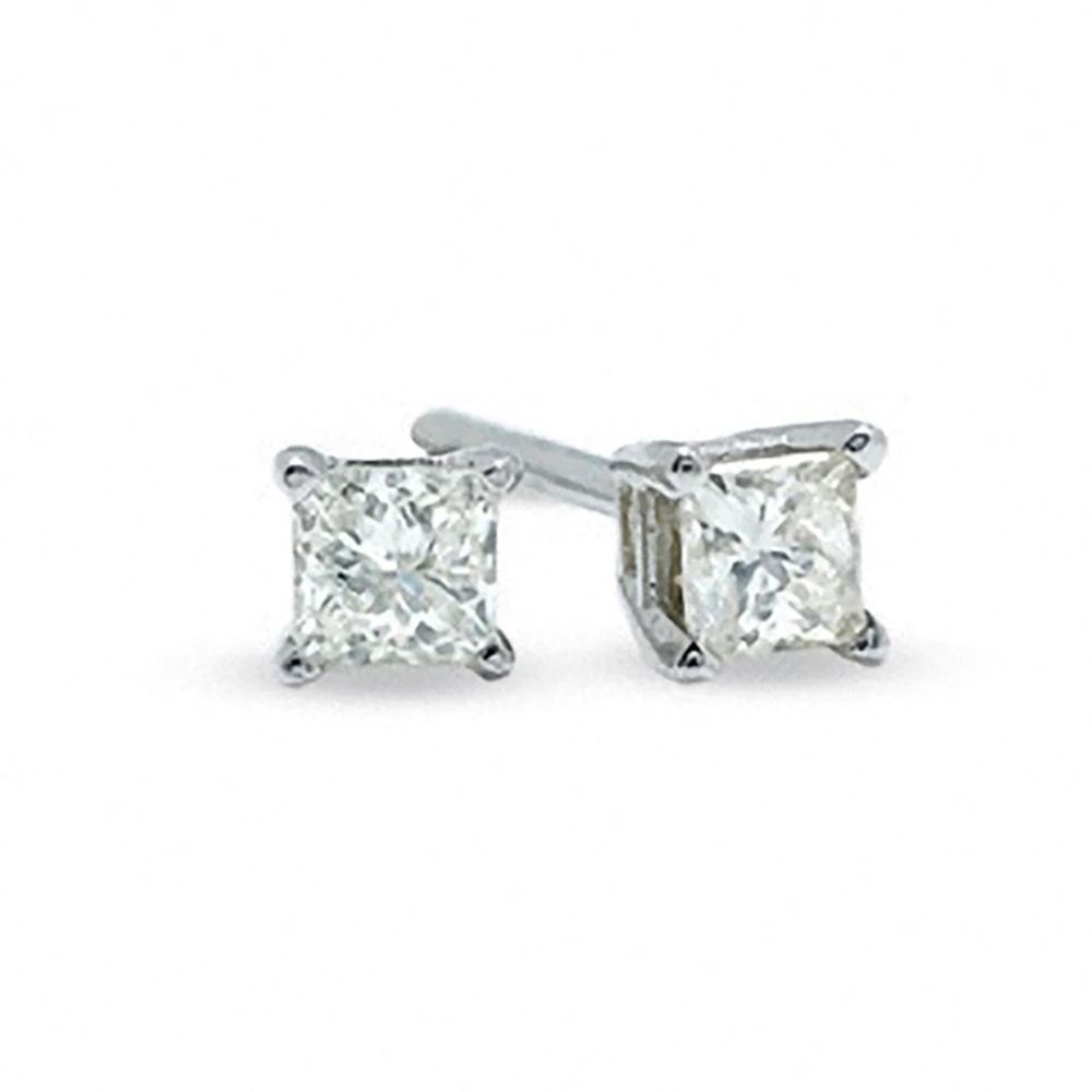 CT. T.W. Canadian Certified Princess-Cut Diamond Solitaire Stud Earrings in 14K White Gold (I/I2)|Peoples Jewellers