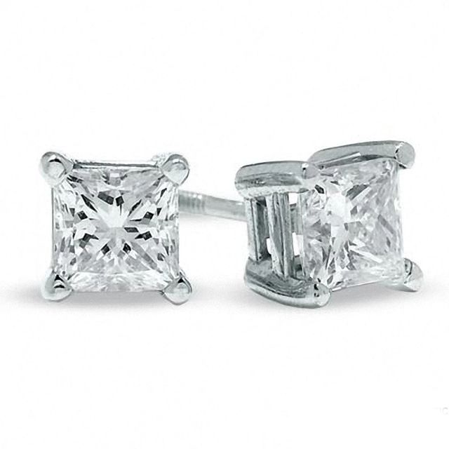 1.00 CT. T. W. Canadian Certified Princess-Cut Diamond Stud Earrings in 14K White Gold (I/I2)|Peoples Jewellers