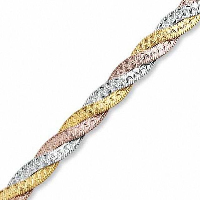 Ladies' Sterling Silver Braided Bracelet in 14K Tri-Tone Gold Plate - 7.5"|Peoples Jewellers