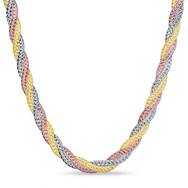 Ladies' Braided Snake Chain Necklace in Sterling Silver with 14K Tri-Tone Gold Plate - 17"|Peoples Jewellers