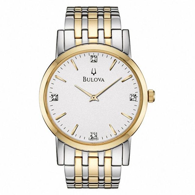 Men's Bulova Diamond Accent Two-Tone Watch with White Dial (Model: 98D114)|Peoples Jewellers