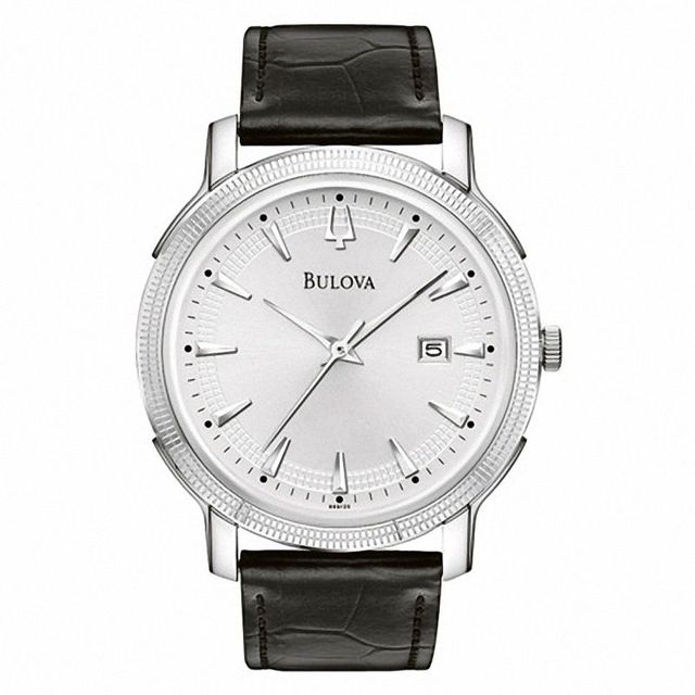 Men's Bulova Black Strap Watch with White Dial (Model: 96B120)|Peoples Jewellers
