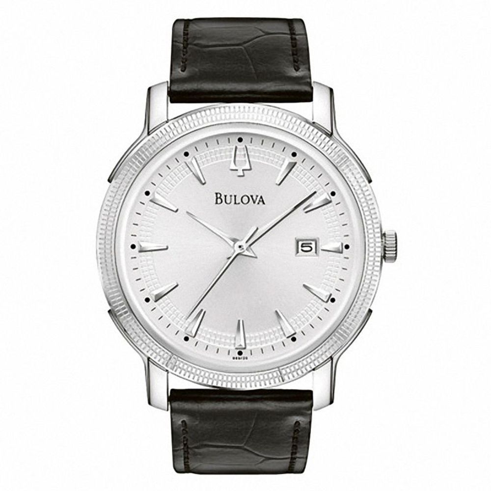 Men's Bulova Black Strap Watch with White Dial (Model: 96B120)|Peoples Jewellers