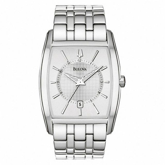 Men's Bulova Watch with Tonneau Silver-Tone Dial (Model: 96B121)|Peoples Jewellers