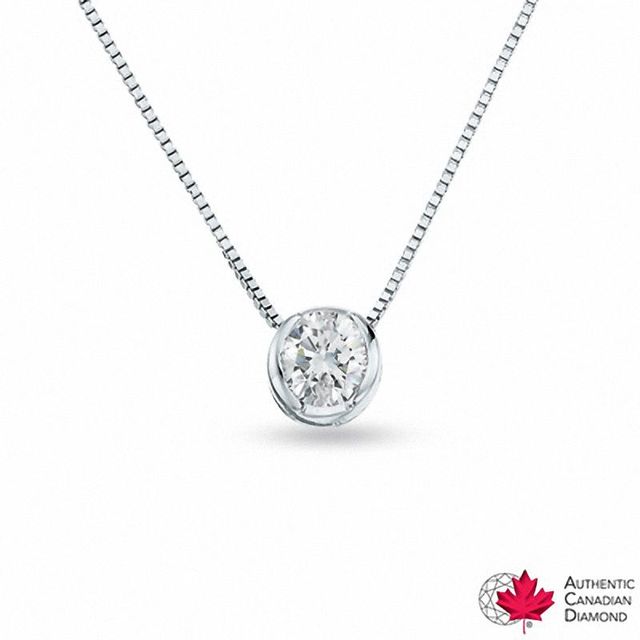 0.20 CT. Certified Canadian Diamond Solitaire Bezel Pendant in 10K White Gold (I/I2)|Peoples Jewellers