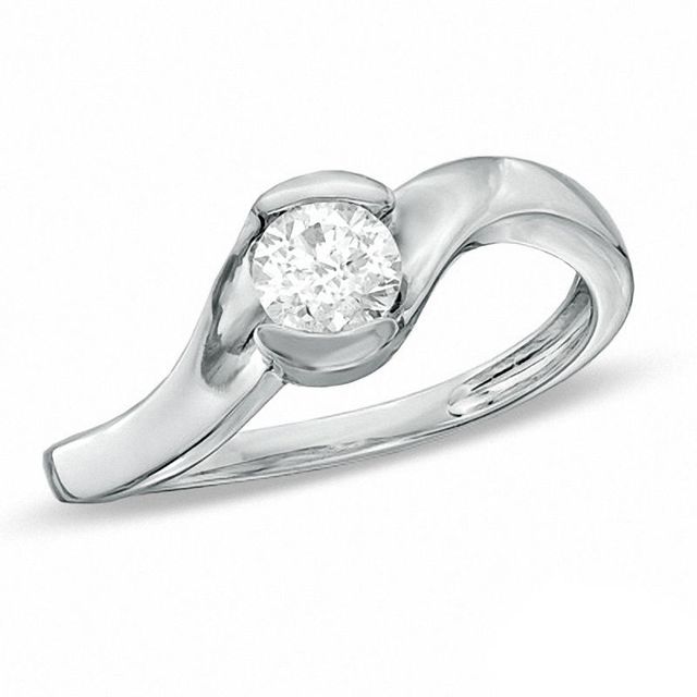 0.60 CT. Certified Canadian Diamond Solitaire Swirl Engagement Ring in 14K White Gold (I/I1)|Peoples Jewellers