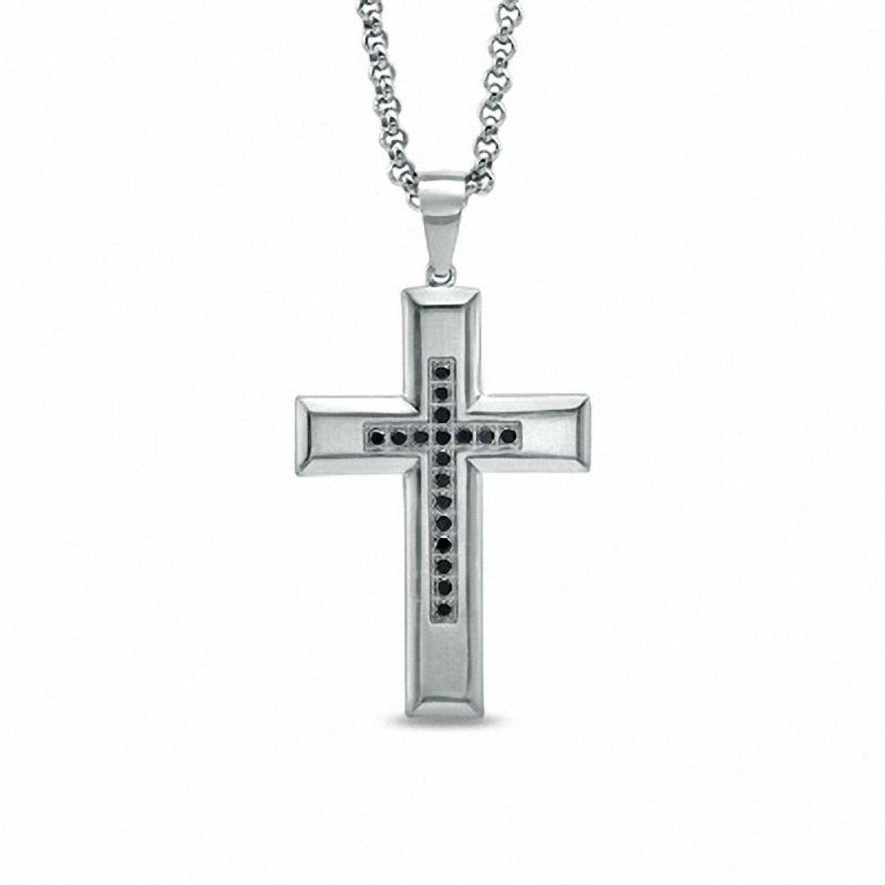 0.15 CT. T.W. Black Diamond Cross Pendant in Stainless Steel - 24"|Peoples Jewellers