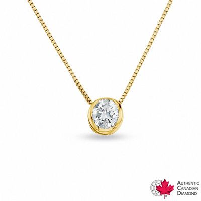 0.10 CT. Certified Canadian Diamond Solitaire Bezel Pendant in 10K White Gold (I/I2)|Peoples Jewellers