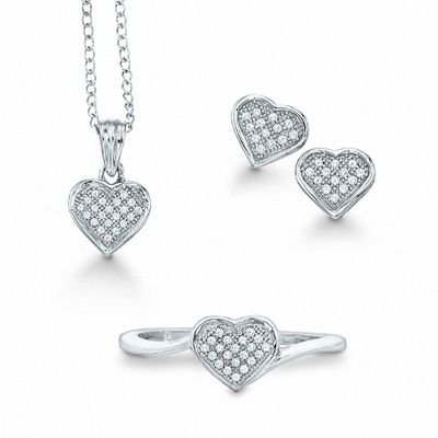 0.20 CT. T.W. Diamond Heart Ring, Necklace, and Earrings Set in Sterling Silver|Peoples Jewellers