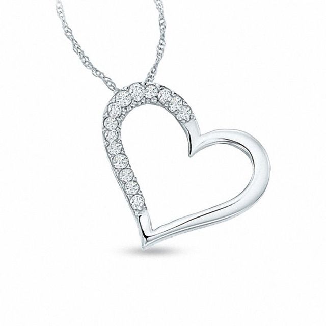 0.16 CT. T.W. Diamond Tilt Heart Pendant in 10K White Gold|Peoples Jewellers