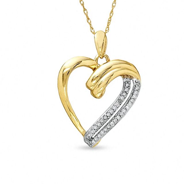 Diamond Accent Double Brush Stroke Heart Pendant in 10K Gold|Peoples Jewellers