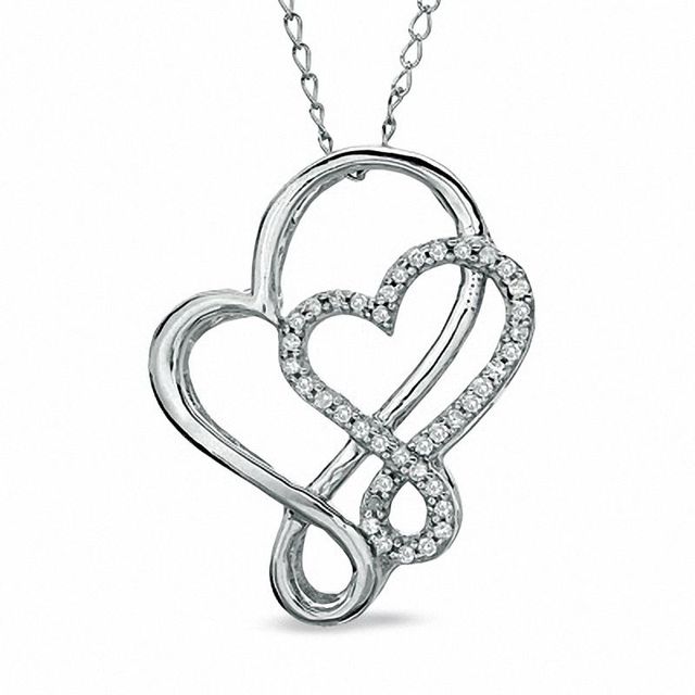 0.12 CT. T.W. Diamond Double Loop Heart Pendant in Sterling Silver|Peoples Jewellers