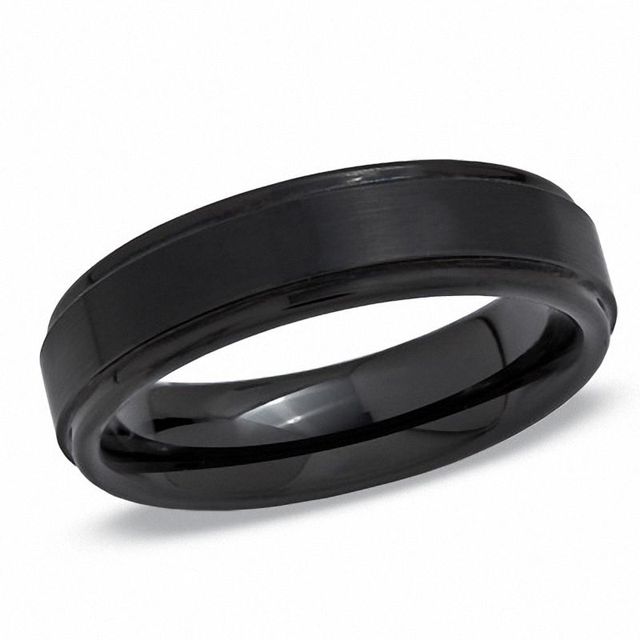 Men's 8.0mm Double Groove Comfort-Fit Wedding Band in Black