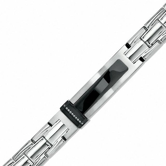 Men's Diamond Accent ID Bracelet in Two-Tone Stainless Steel|Peoples Jewellers