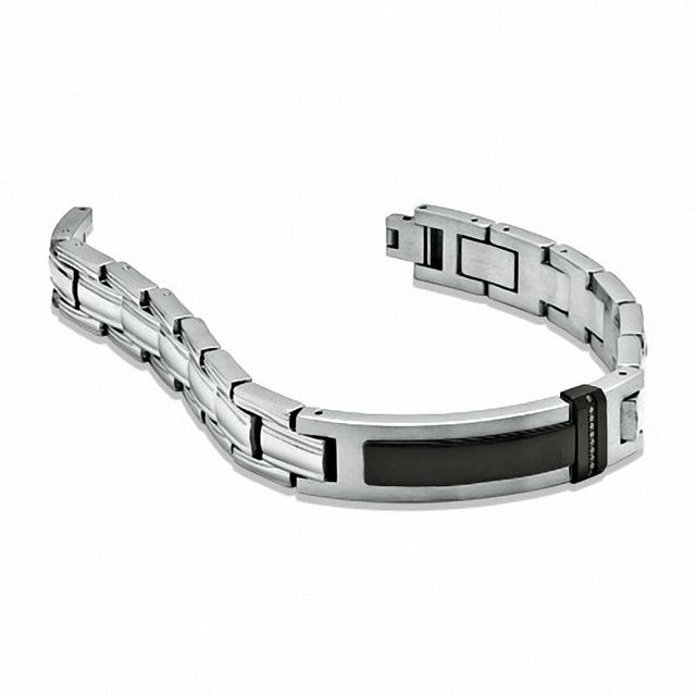 Men's Diamond Accent ID Bracelet in Two-Tone Stainless Steel|Peoples Jewellers