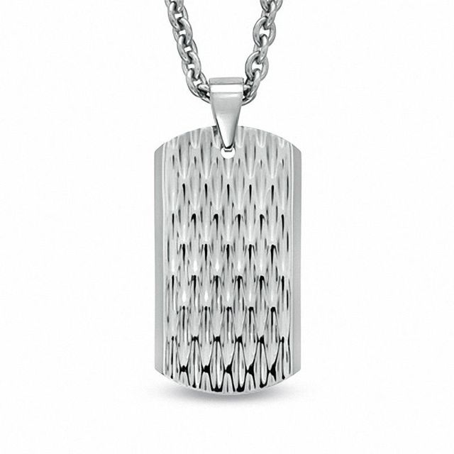 Men's Textured Dog Tag Pendant in Stainless Steel - 24"|Peoples Jewellers