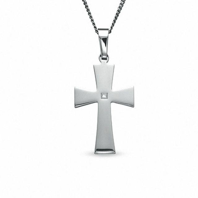 Diamond Accent Cross Pendant in Stainless Steel - 24"|Peoples Jewellers