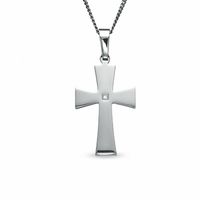 Diamond Accent Cross Pendant in Stainless Steel - 24"|Peoples Jewellers