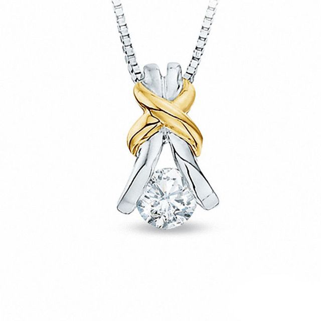 0.15 CT. Certified Canadian Diamond Solitaire Knot Pendant in 10K Two-Tone Gold (I/I2)|Peoples Jewellers