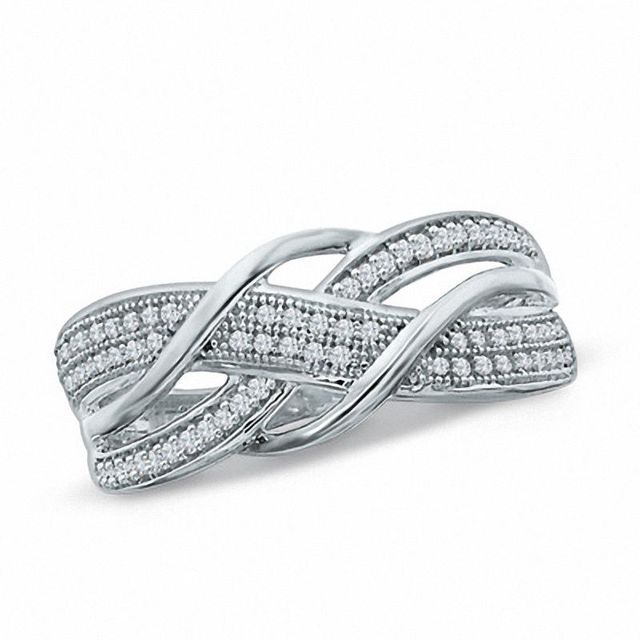 0.19 CT. T.W. Diamond Accent Double Cross Ring in Sterling Silver|Peoples Jewellers