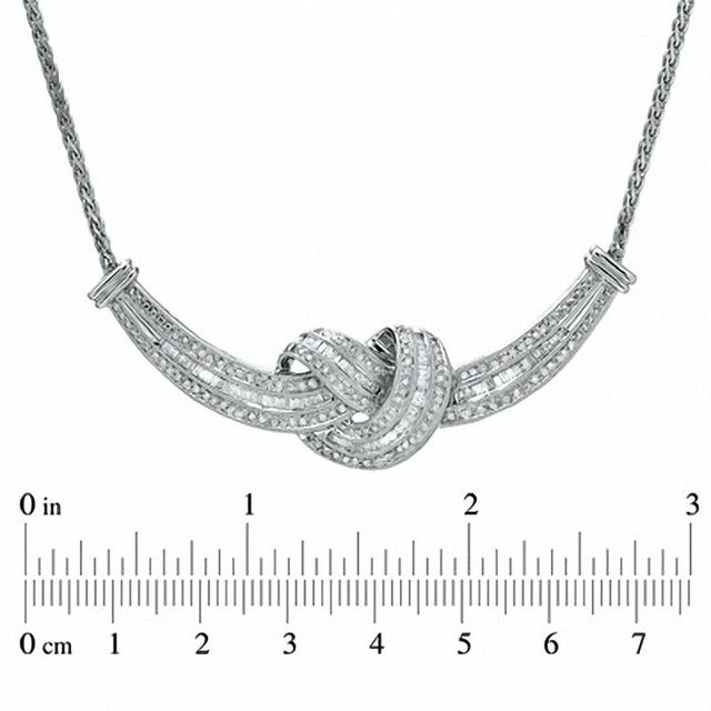 1.00 CT. T.W. Baguette and Round Diamond Knot Necklace in 10K White Gold - 16"|Peoples Jewellers