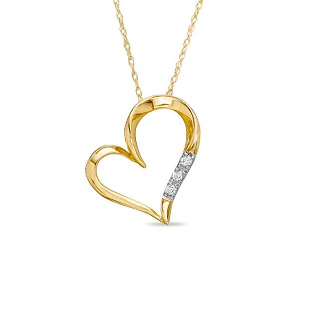 Diamond Accent Three Stone Heart Pendant in 10K Gold|Peoples Jewellers